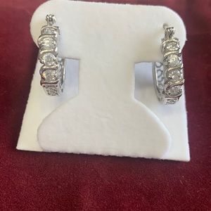 Silver white topaz earrings- Huggies